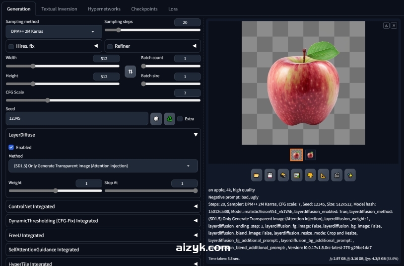【webui插件】layer diffuse生成透明图层，兼容SD1.5/SDXL模型