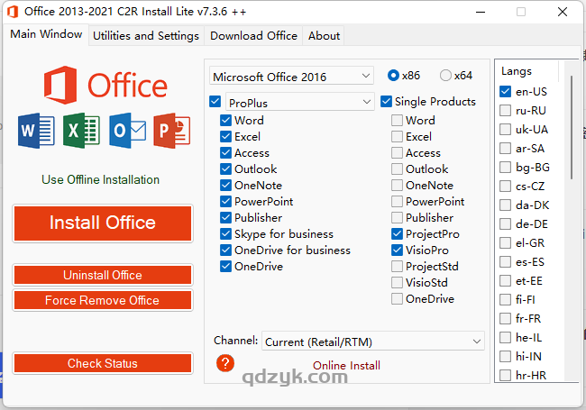 Office 2013-2021 C2R Install V7.3.7 绿色中文版&office激活工具